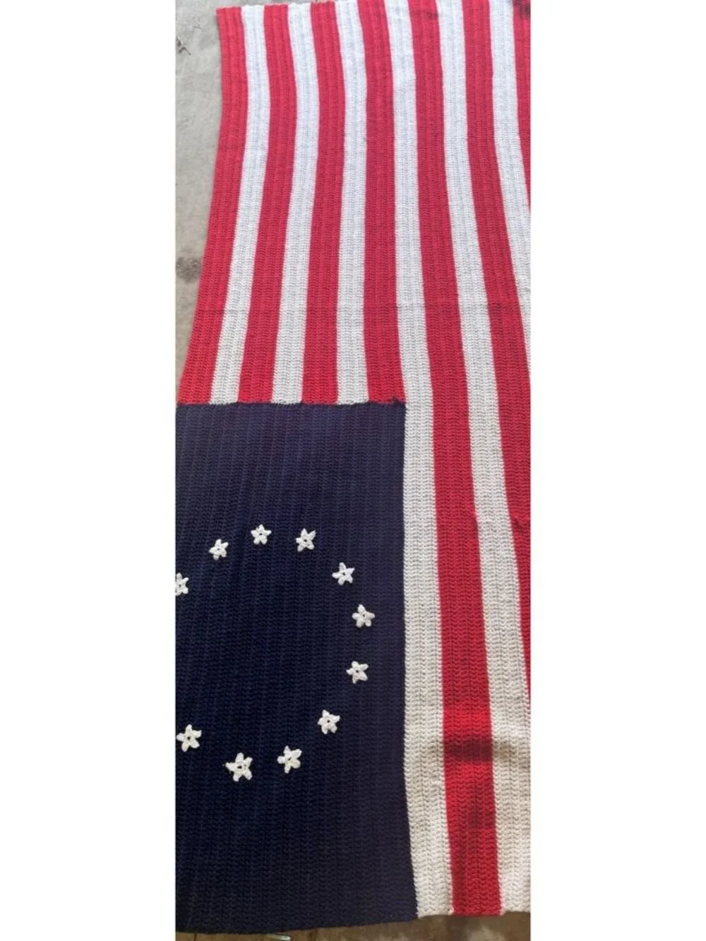 Vintage Crocheted American Flag Afghan Blanket Patriotic America 13 USA 89x33